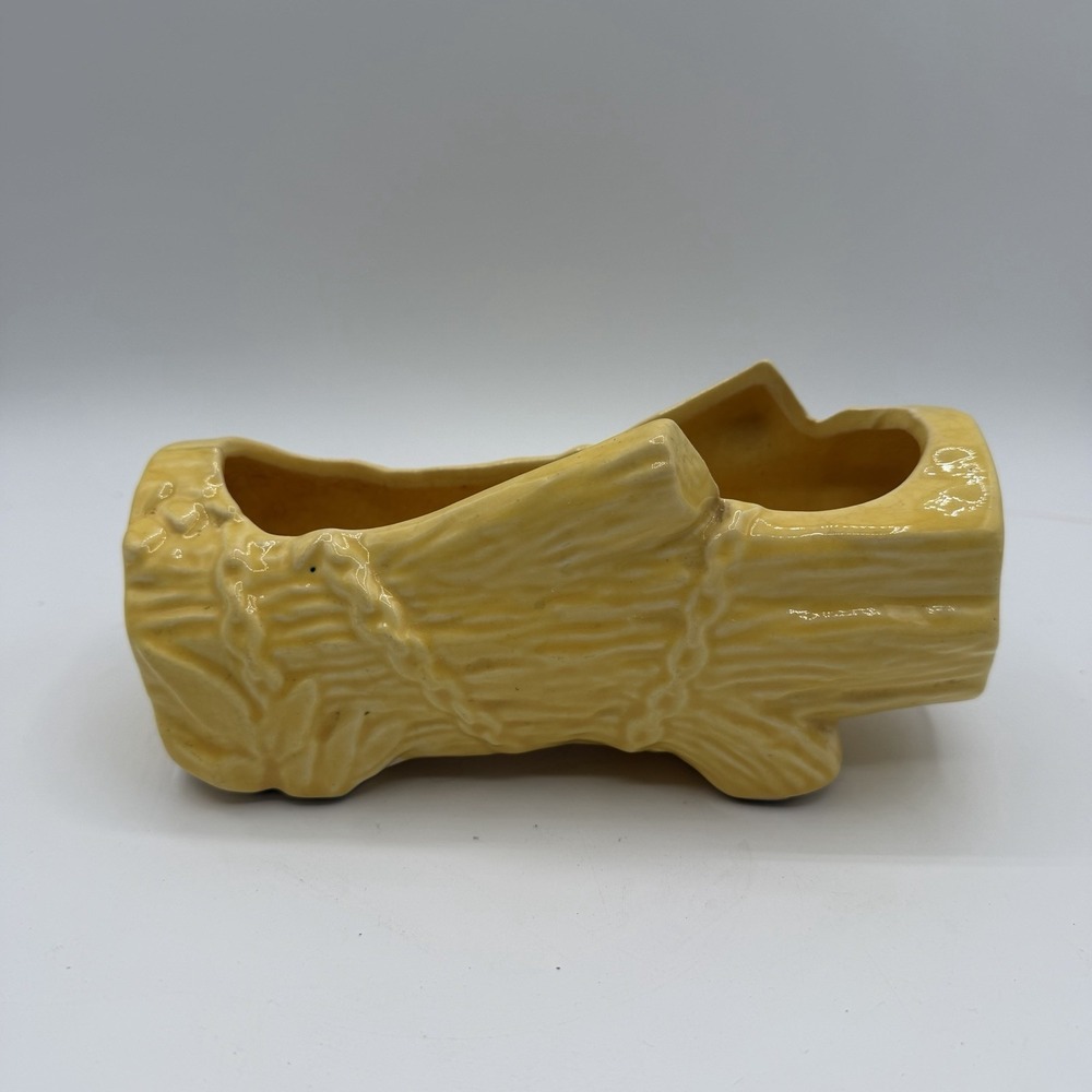 Vintage McCoy Yellow Log Planter Figurine Glazed Pottery MCM‎ 50s 60s 7.25" Long
